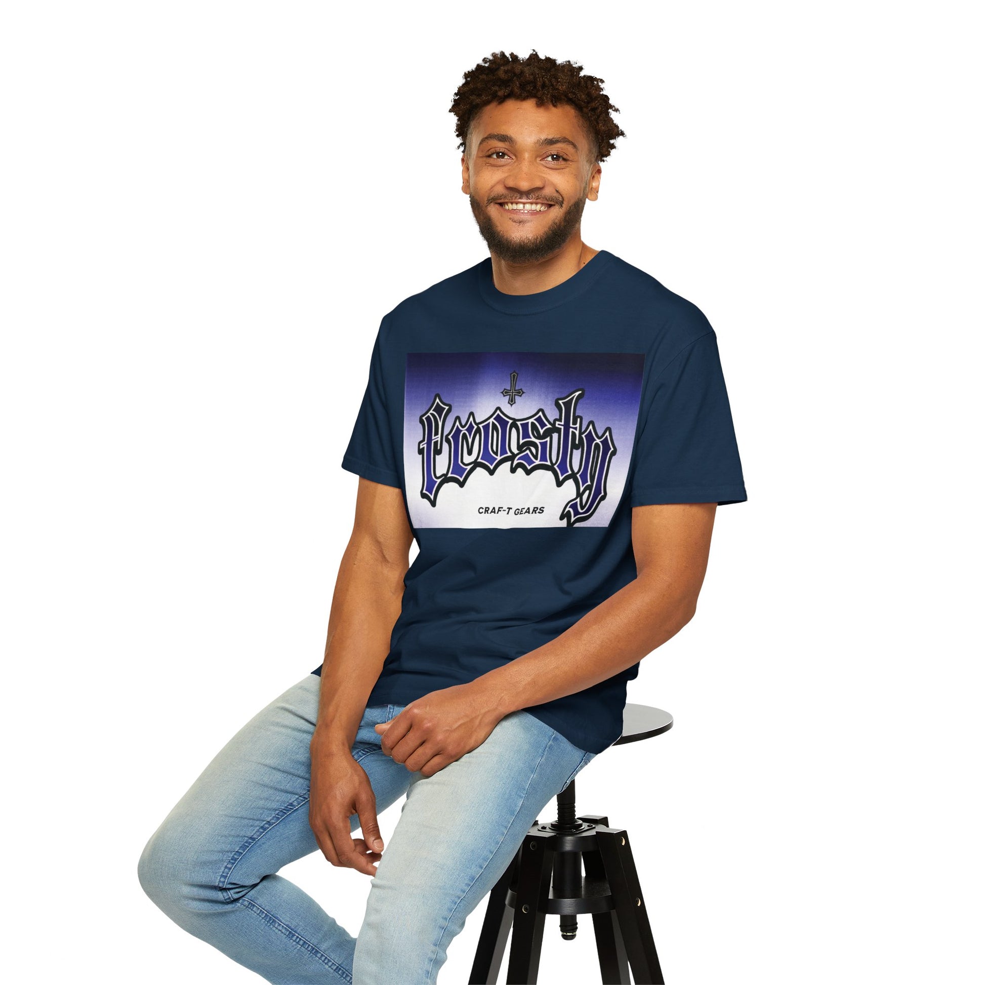 Frosty Male Garment-Dyed T-shirt - Cool Graphic Tee for Streetwear Lovers