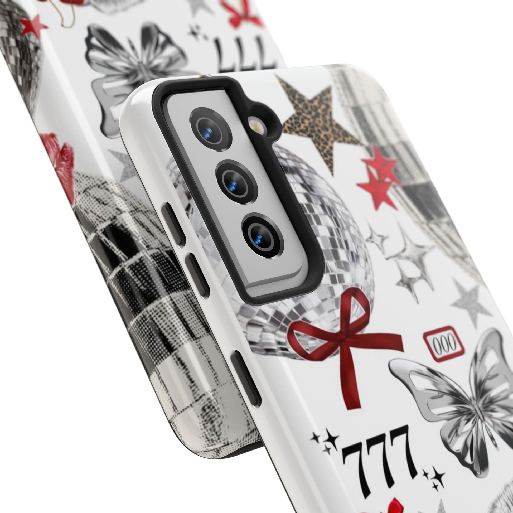Glamorous Tough Phone Case with Disco Theme and Cherry Accents