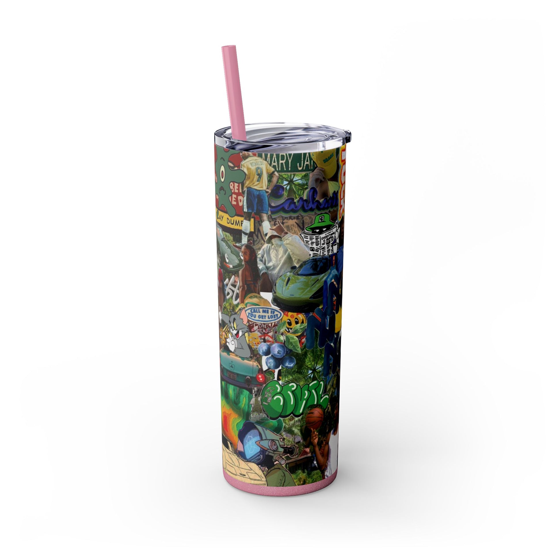 Colorful Graffiti Skinny Tumbler with Straw – 20oz Travel Mug for Urban Art Lovers