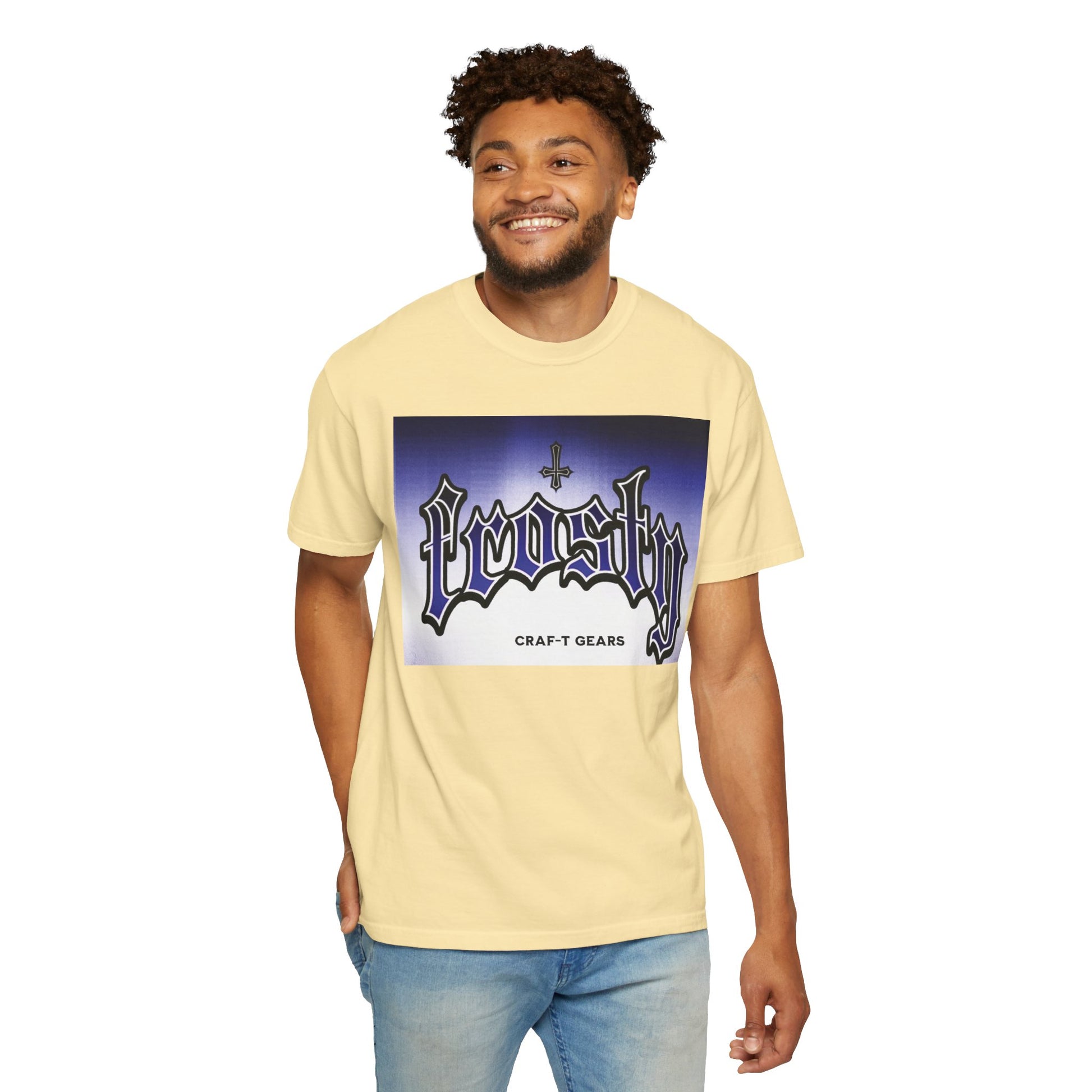 Frosty Male Garment-Dyed T-shirt - Cool Graphic Tee for Streetwear Lovers