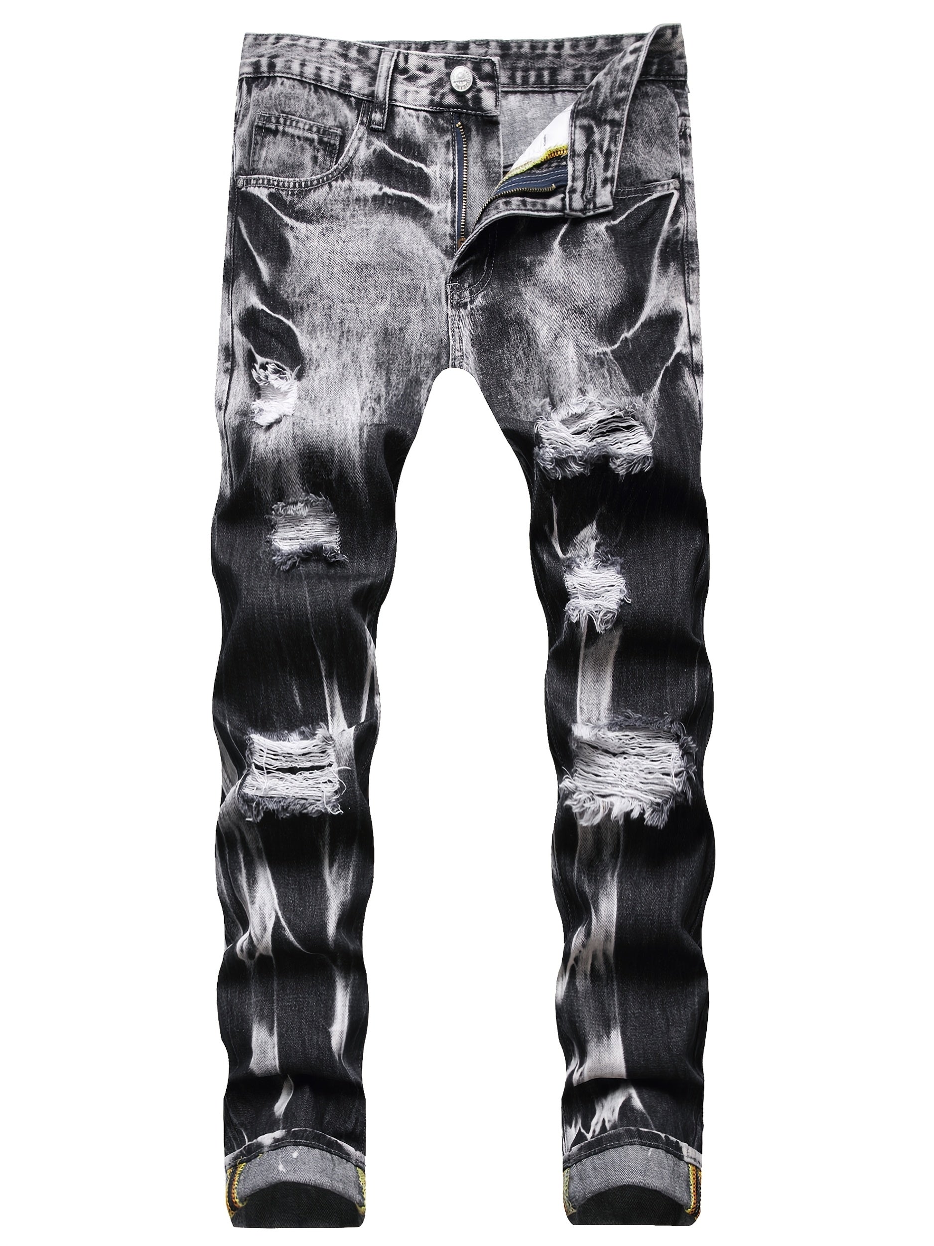[Ripped Faux Denim] Classic Ripped Faux Denim - Straight Fit Faux Denim for Men