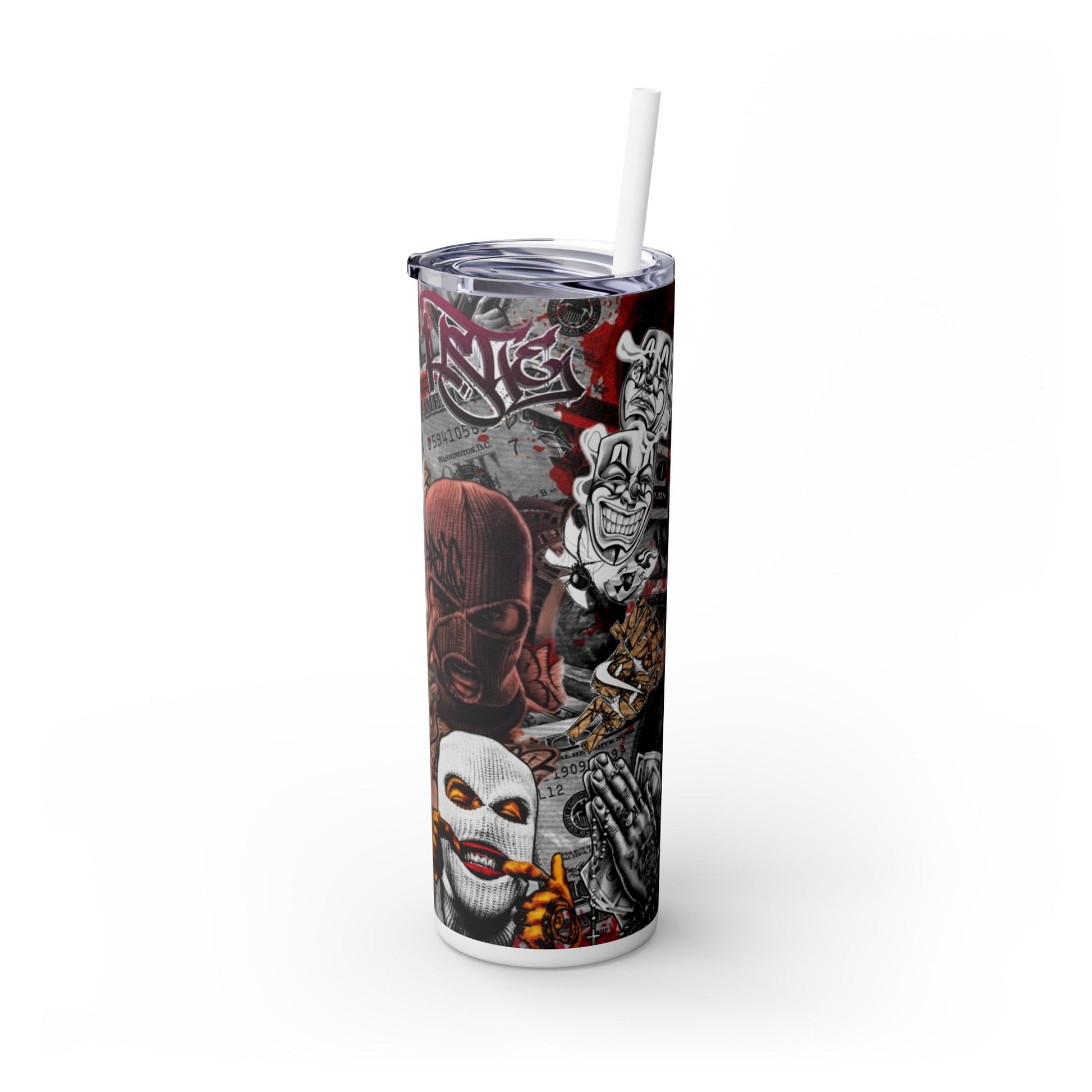 Graffiti Art Skinny Tumbler with Straw - 20oz Urban Drinkware for Creative Spirits