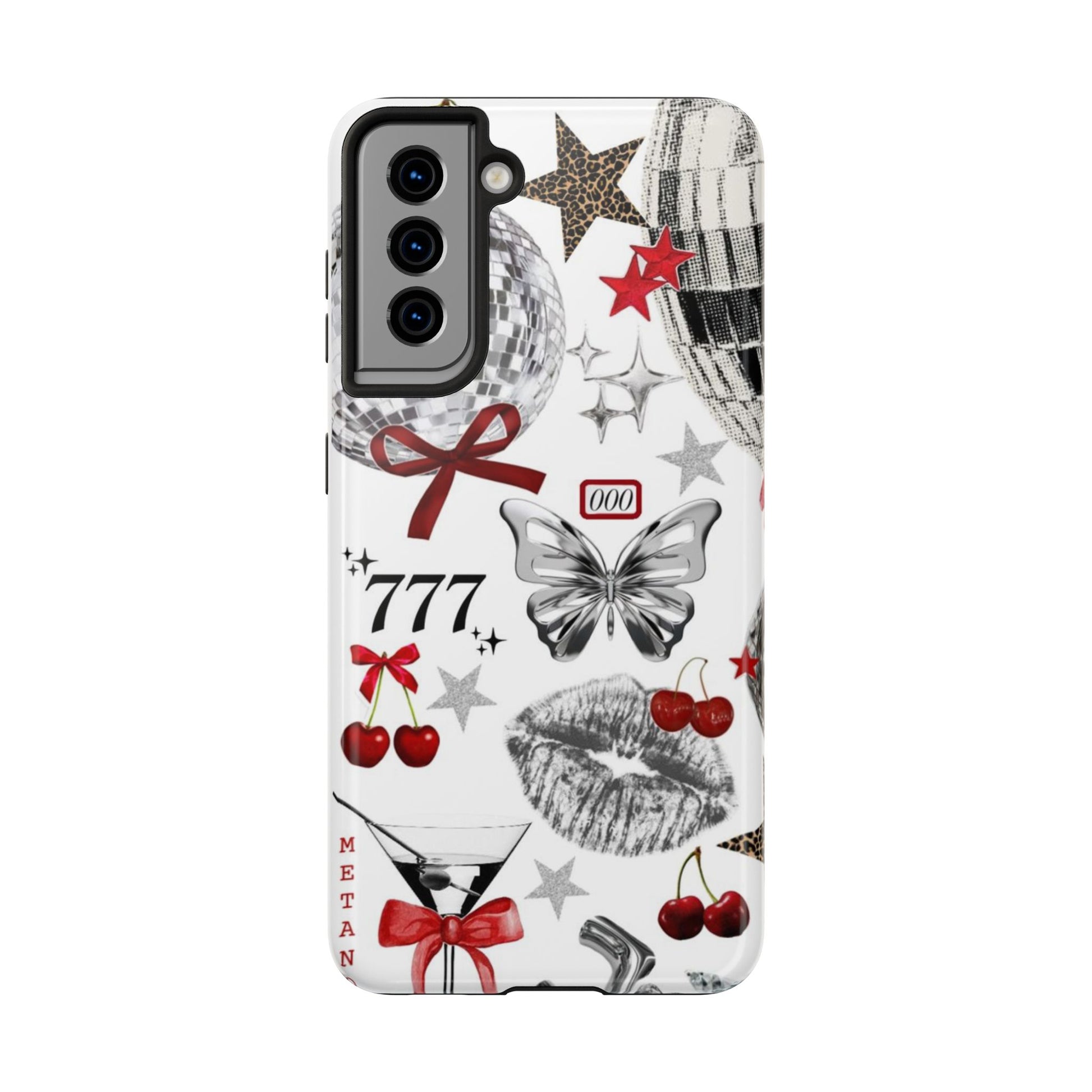 Glamorous Tough Phone Case with Disco Theme and Cherry Accents