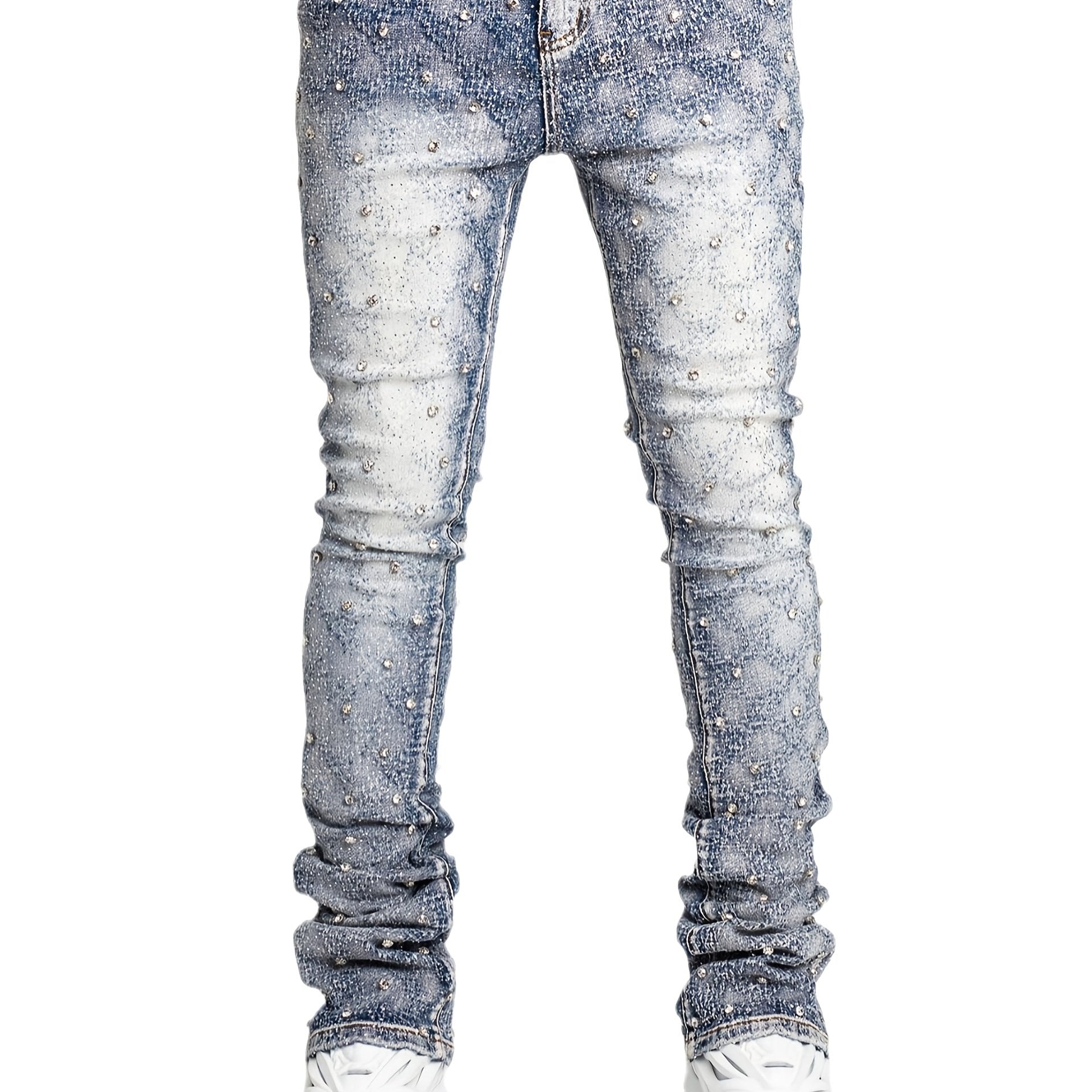 [Tie-Dye Street Style Jeans] Stretch Tie-Dye Jeans - Casual Street Style, Hip-Hop Skateboard Denim, Cotton Blend, Decorative Rivets, All-Season Wear