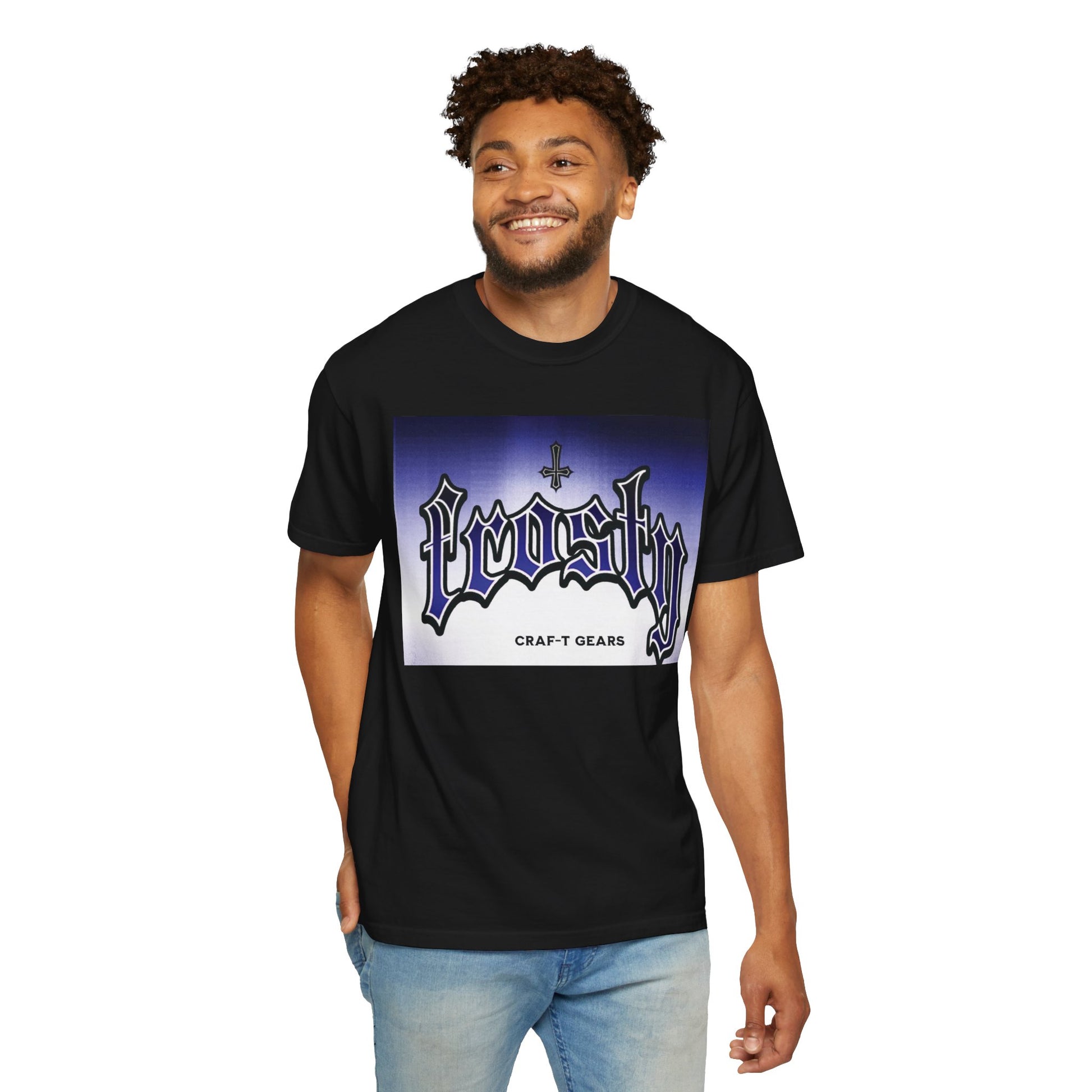 Frosty Male Garment-Dyed T-shirt - Cool Graphic Tee for Streetwear Lovers