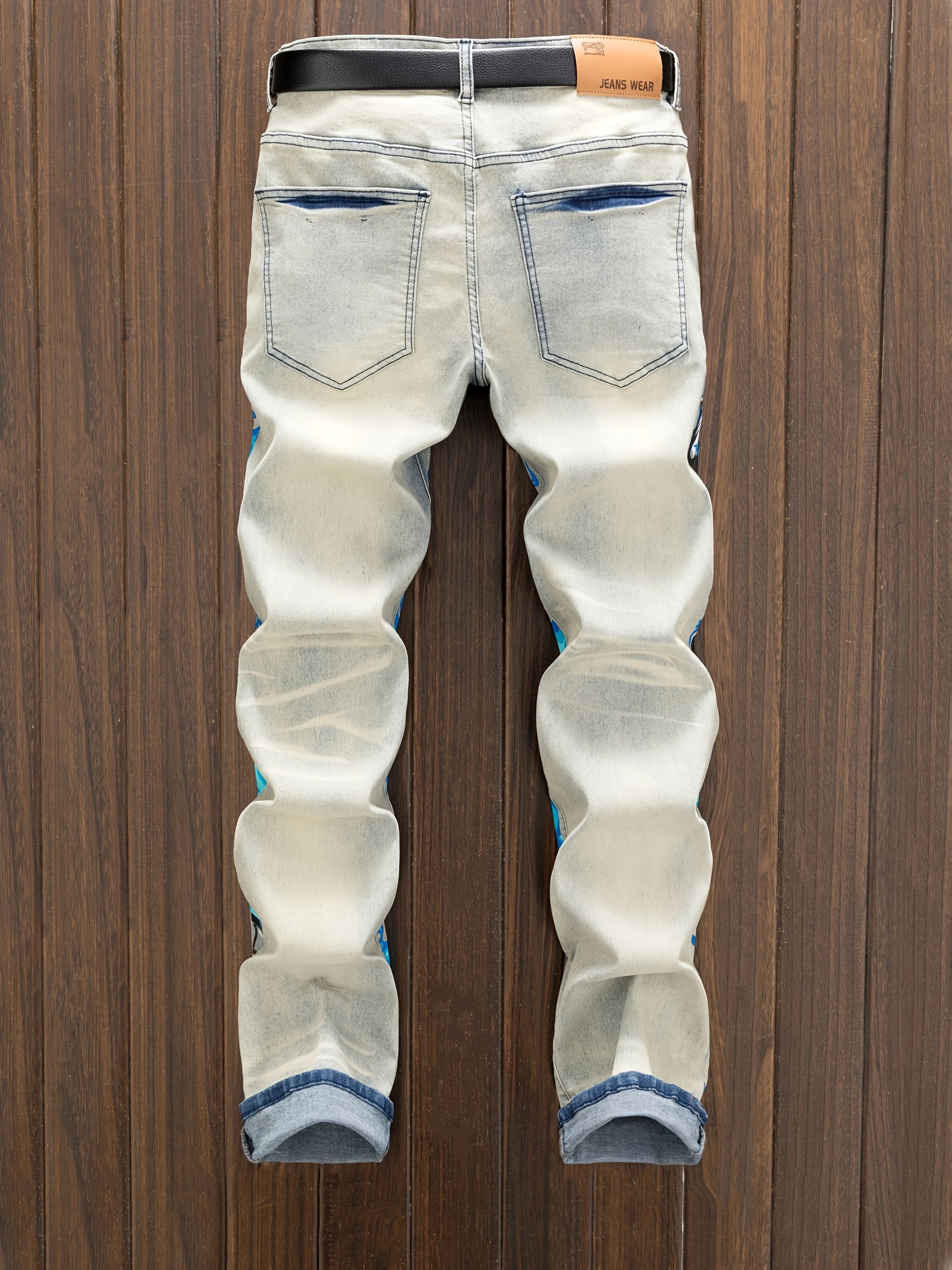 European And American Printed Graffiti Distressed Washed And Distressed Jeans