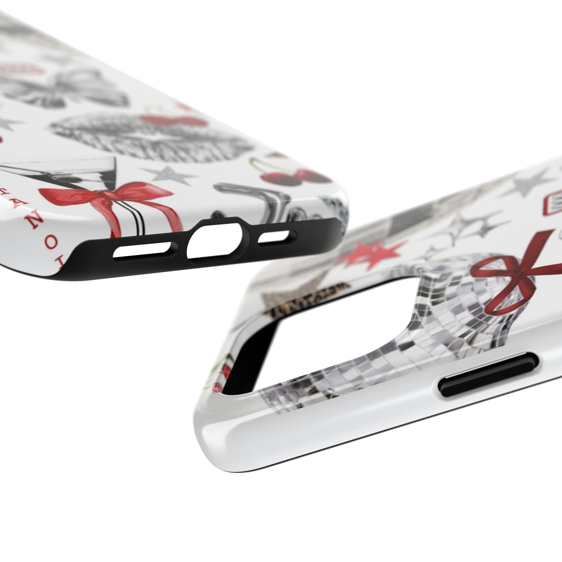 Glamorous Tough Phone Case with Disco Theme and Cherry Accents