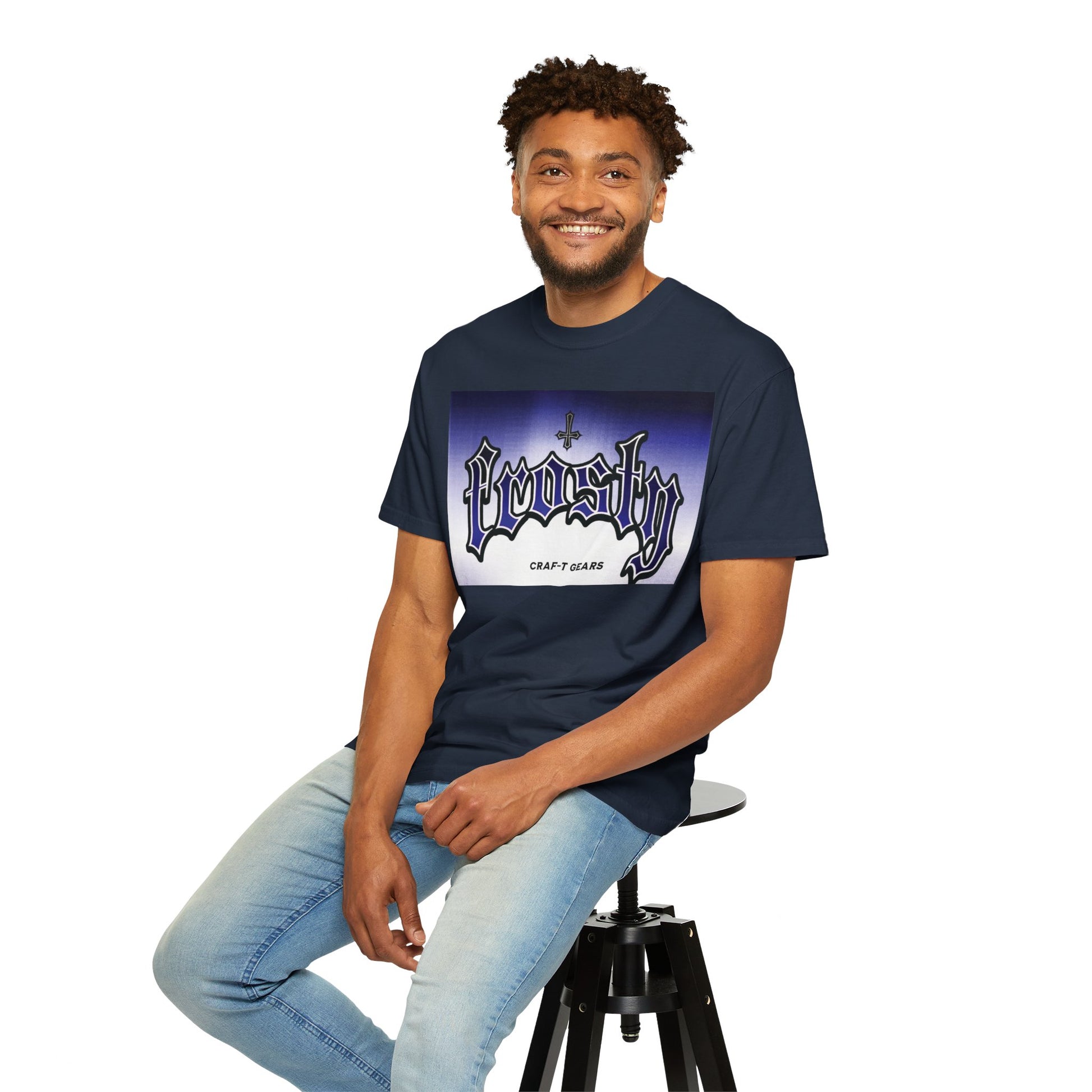 Frosty Male Garment-Dyed T-shirt - Cool Graphic Tee for Streetwear Lovers