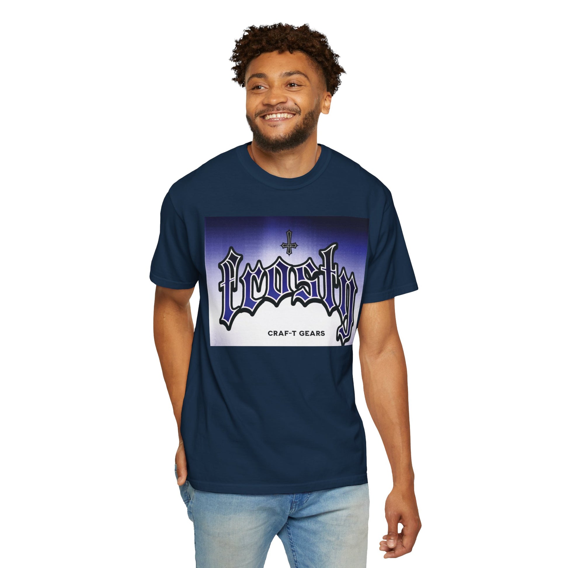 Frosty Male Garment-Dyed T-shirt - Cool Graphic Tee for Streetwear Lovers