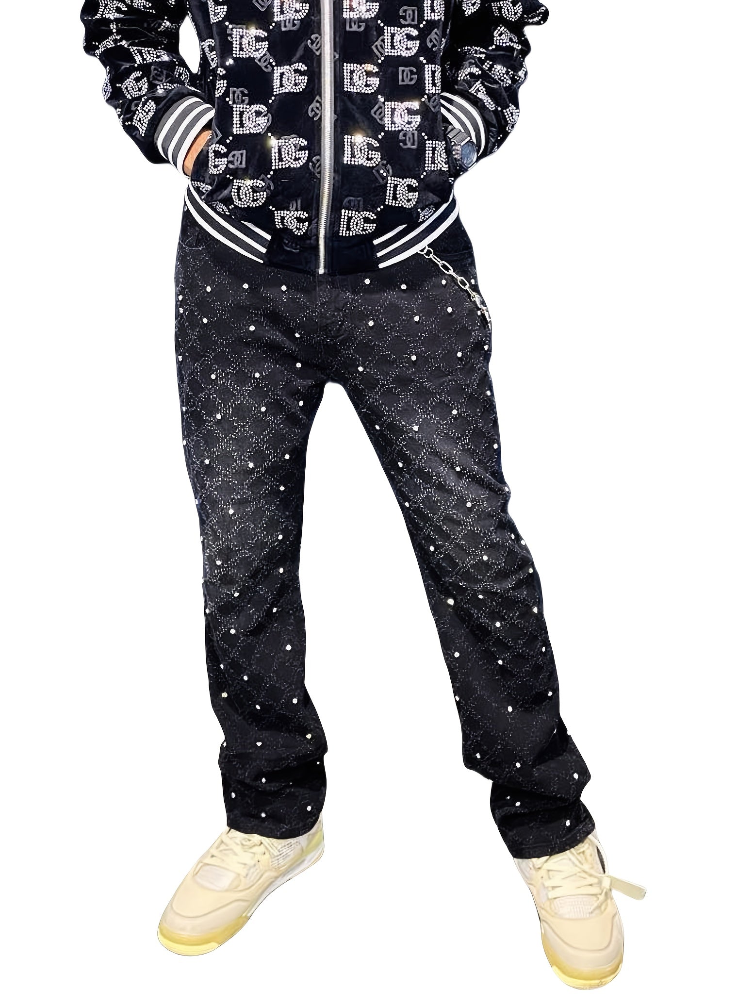 [Tie-Dye Street Style Jeans] Stretch Tie-Dye Jeans - Casual Street Style, Hip-Hop Skateboard Denim, Cotton Blend, Decorative Rivets, All-Season Wear