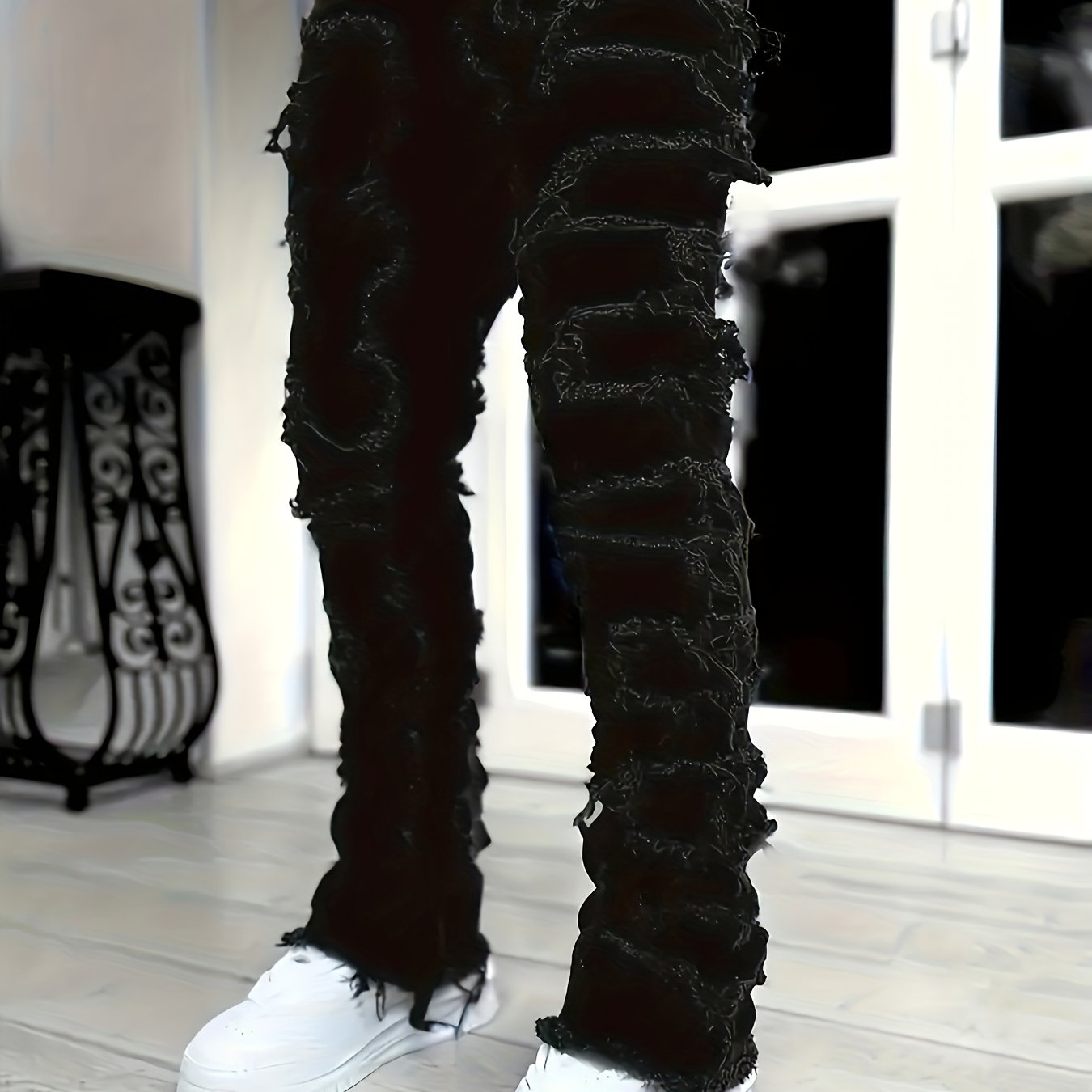 Men'S Slim And Slim Creative Tassel Decorated Straight Jeans, Casual Elastic Street Style Hip-hop Skateboarding Rap Jeans For All Seasons.