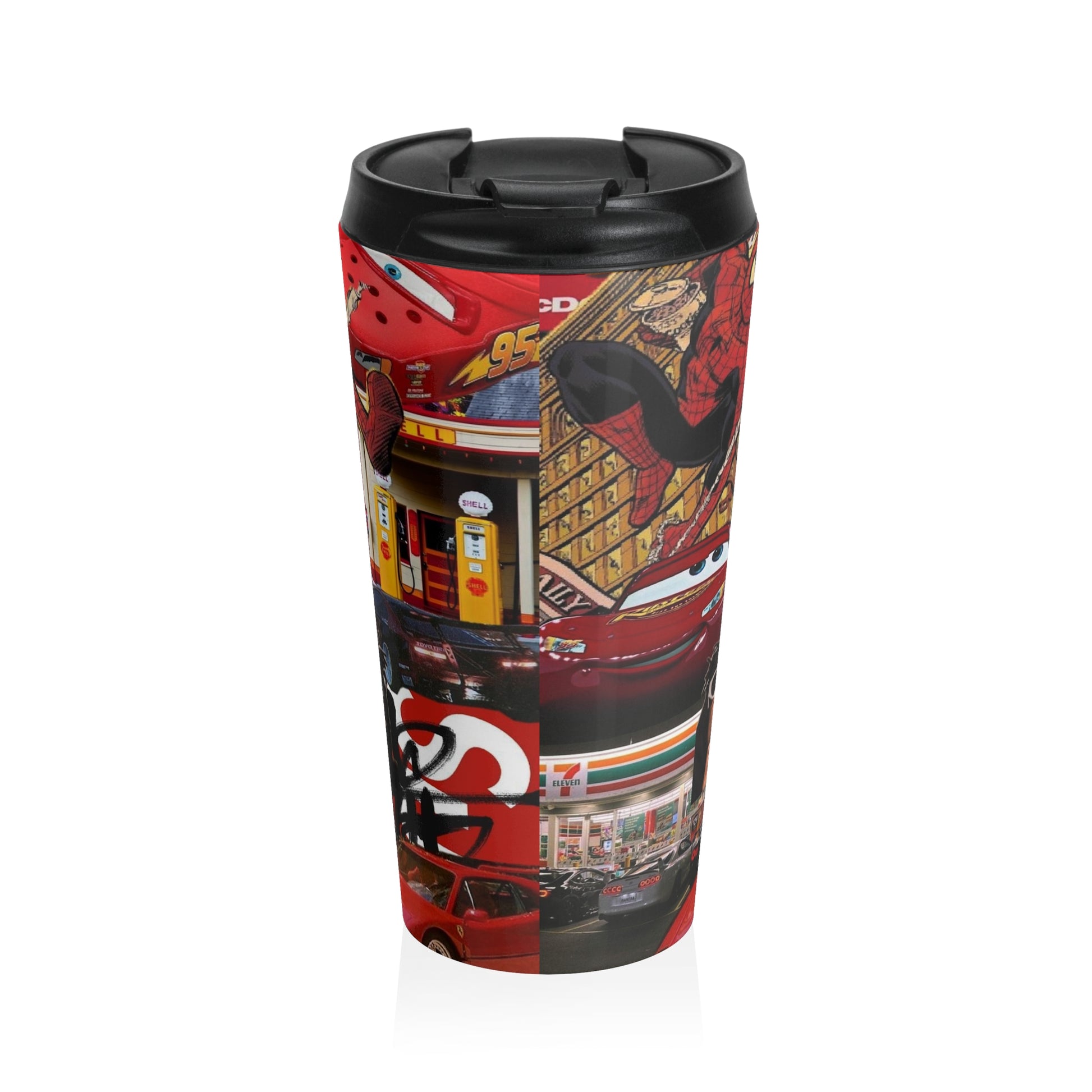 Vibrant Cartoon Travel Mug - Car Enthusiast Design