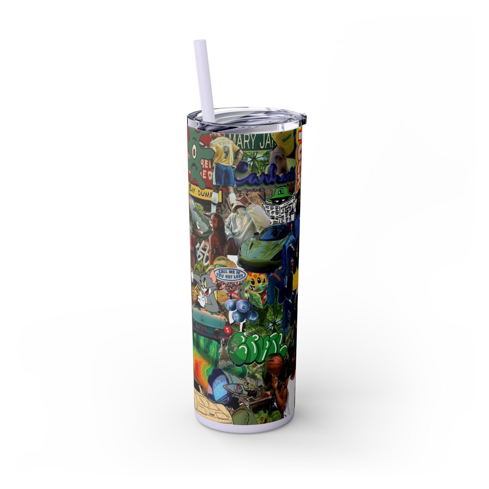 Colorful Graffiti Skinny Tumbler with Straw – 20oz Travel Mug for Urban Art Lovers