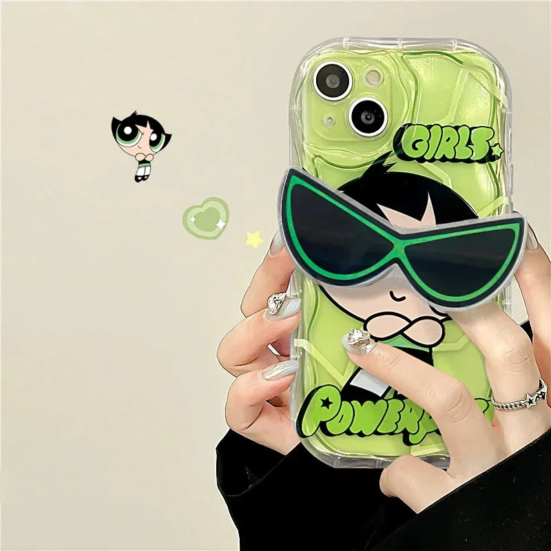 P-Powerpuff Girls Glasses Support Clear Case for iPhone 15 14 11 Pro Max 13 12 Mini XR XS X 8 7 6 6S Plus SE 2020 Silicone Cover