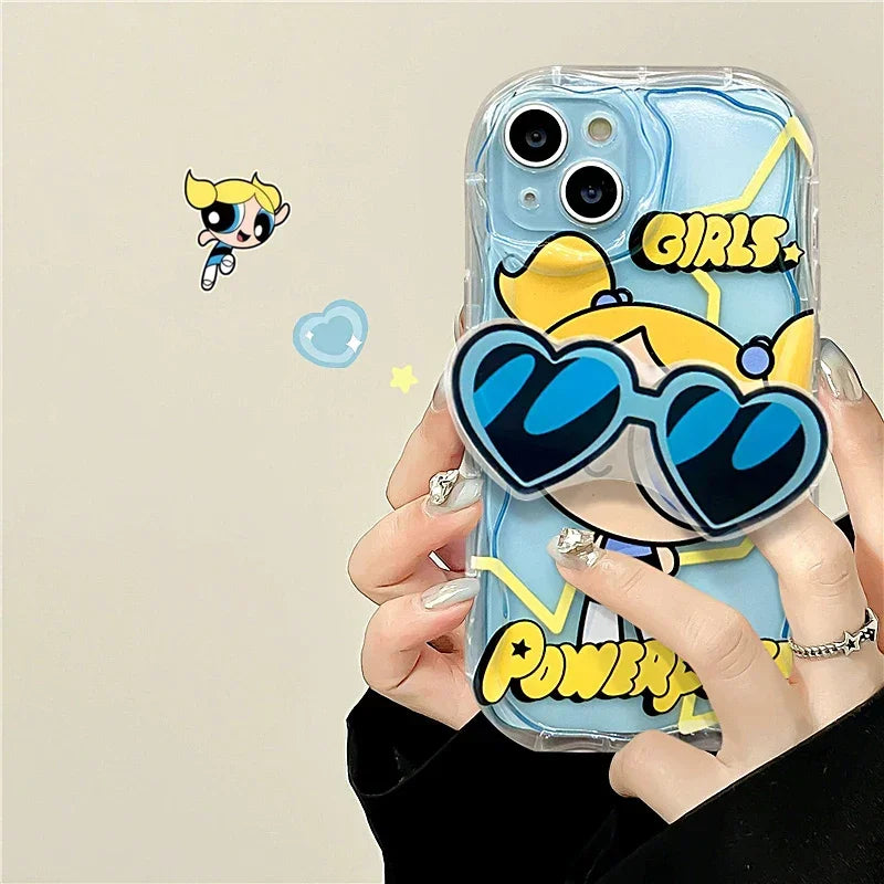 P-Powerpuff Girls Glasses Support Clear Case for iPhone 15 14 11 Pro Max 13 12 Mini XR XS X 8 7 6 6S Plus SE 2020 Silicone Cover