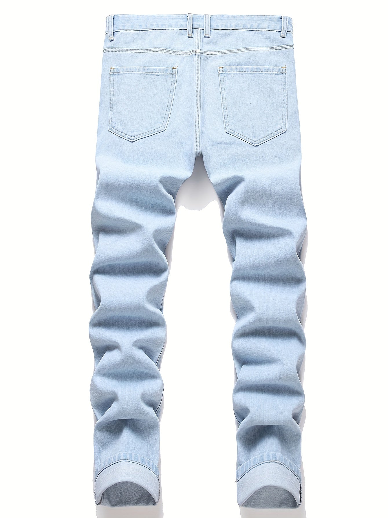 Men Distressed Straight Street Wear Letter&Heart Embroidered Ripped Jeans Casual Slim-fitting Menswear Clothing Denim Men's Pants
