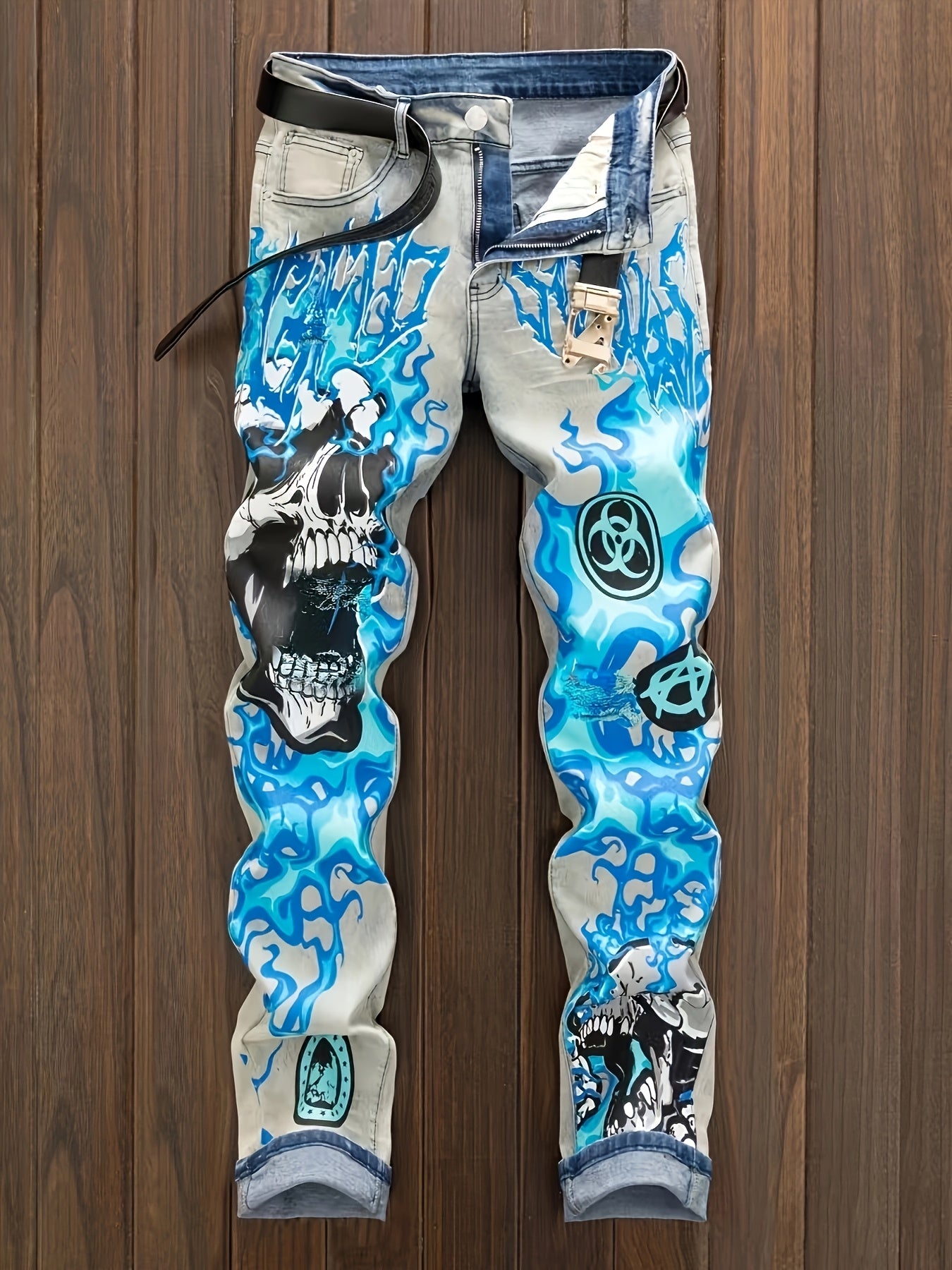 European And American Printed Graffiti Distressed Washed And Distressed Jeans