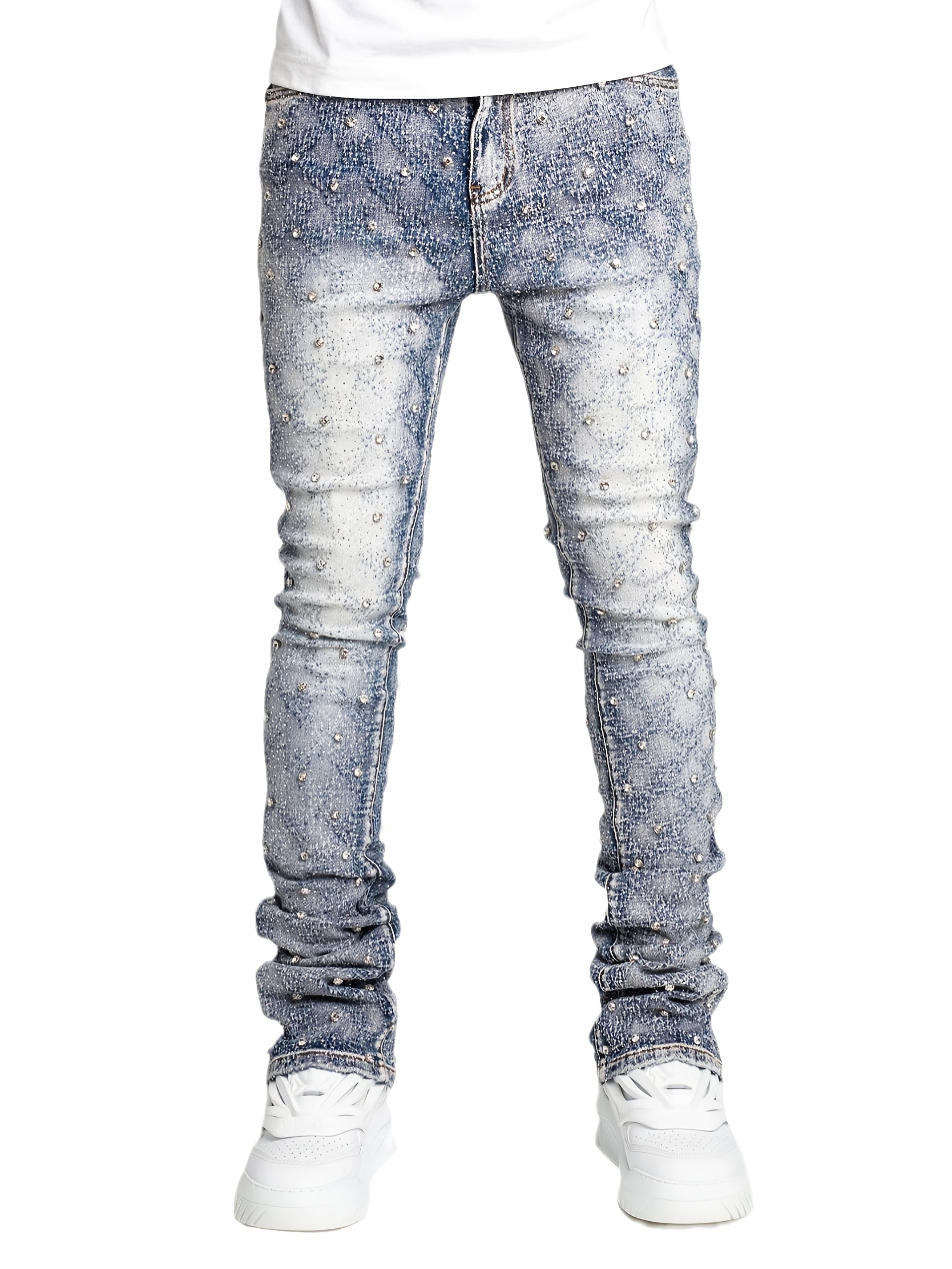 [Tie-Dye Street Style Jeans] Stretch Tie-Dye Jeans - Casual Street Style, Hip-Hop Skateboard Denim, Cotton Blend, Decorative Rivets, All-Season Wear