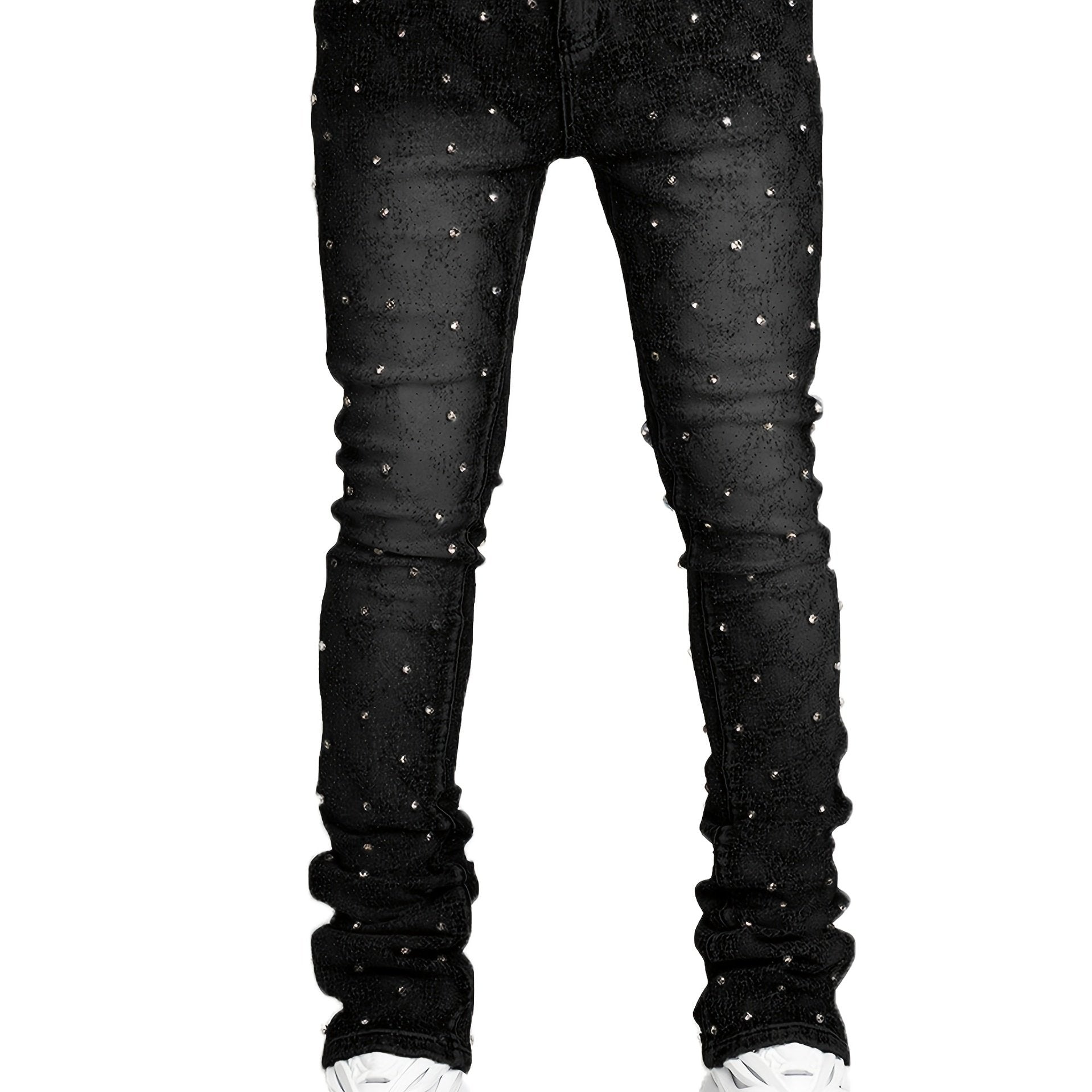 [Tie-Dye Street Style Jeans] Stretch Tie-Dye Jeans - Casual Street Style, Hip-Hop Skateboard Denim, Cotton Blend, Decorative Rivets, All-Season Wear